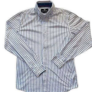 Buttercloth Mens Large Tall Blue White Check Button Up Shirt Soft Performance